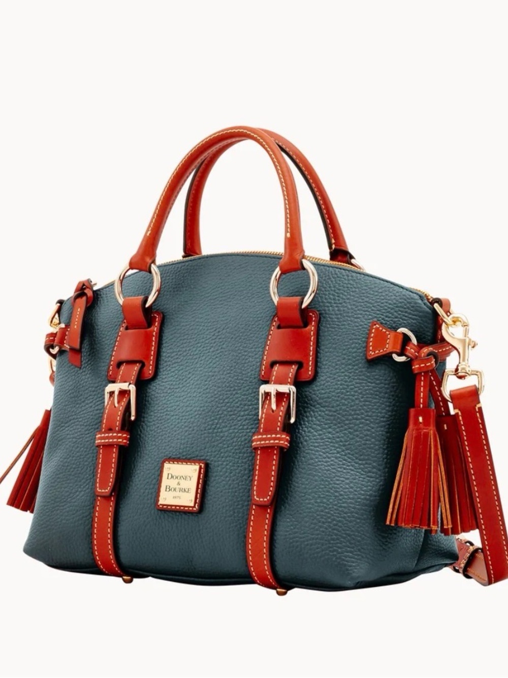 Dooney & Bourke Teal Satchel with Brown Trim and Tassel